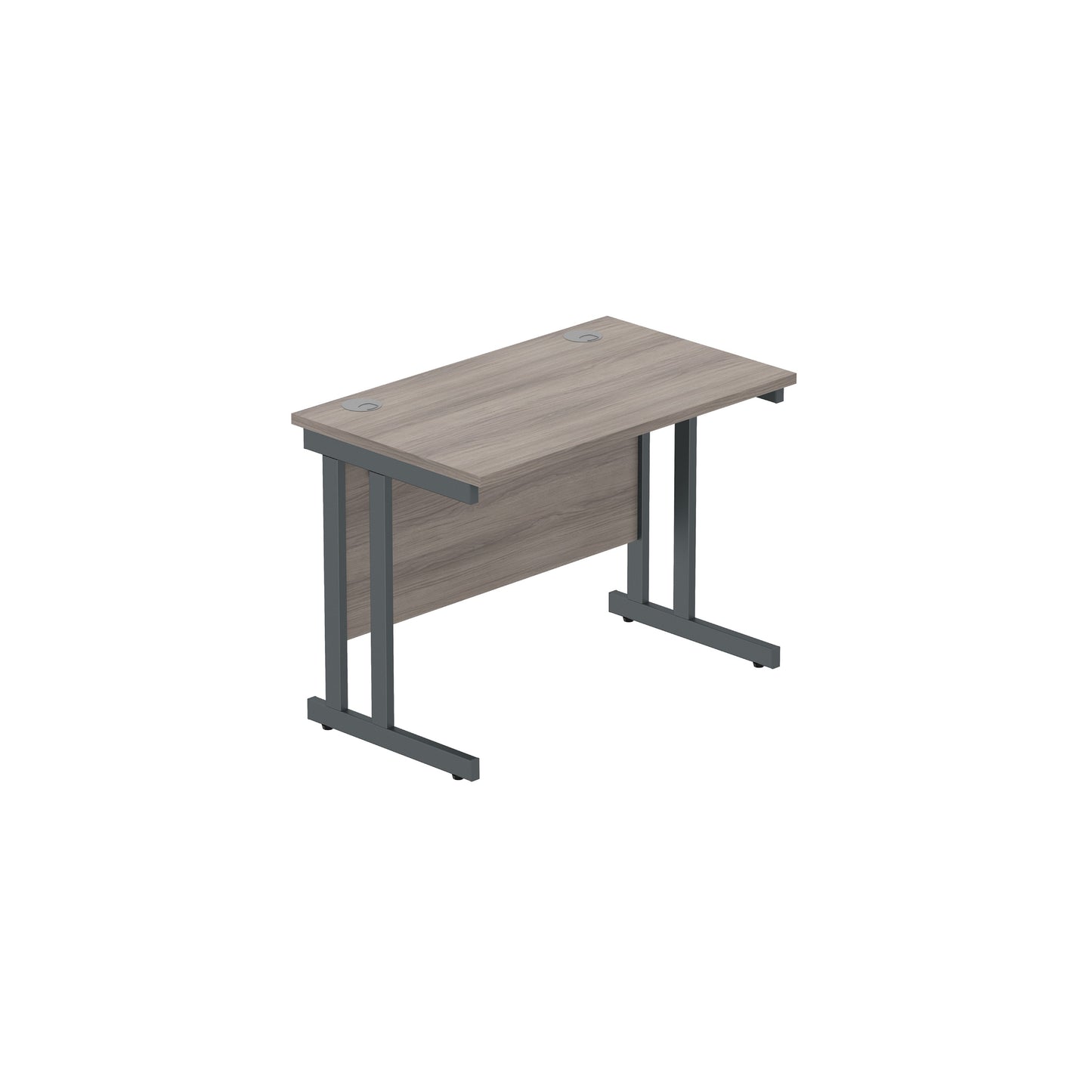 OFFICE RECTANGULAR DESK WITH STEEL DOUBLE UPRIGHT CANTILEVER FRAME 1000X600 ALASKAN GREY OAK/GRAPHITE