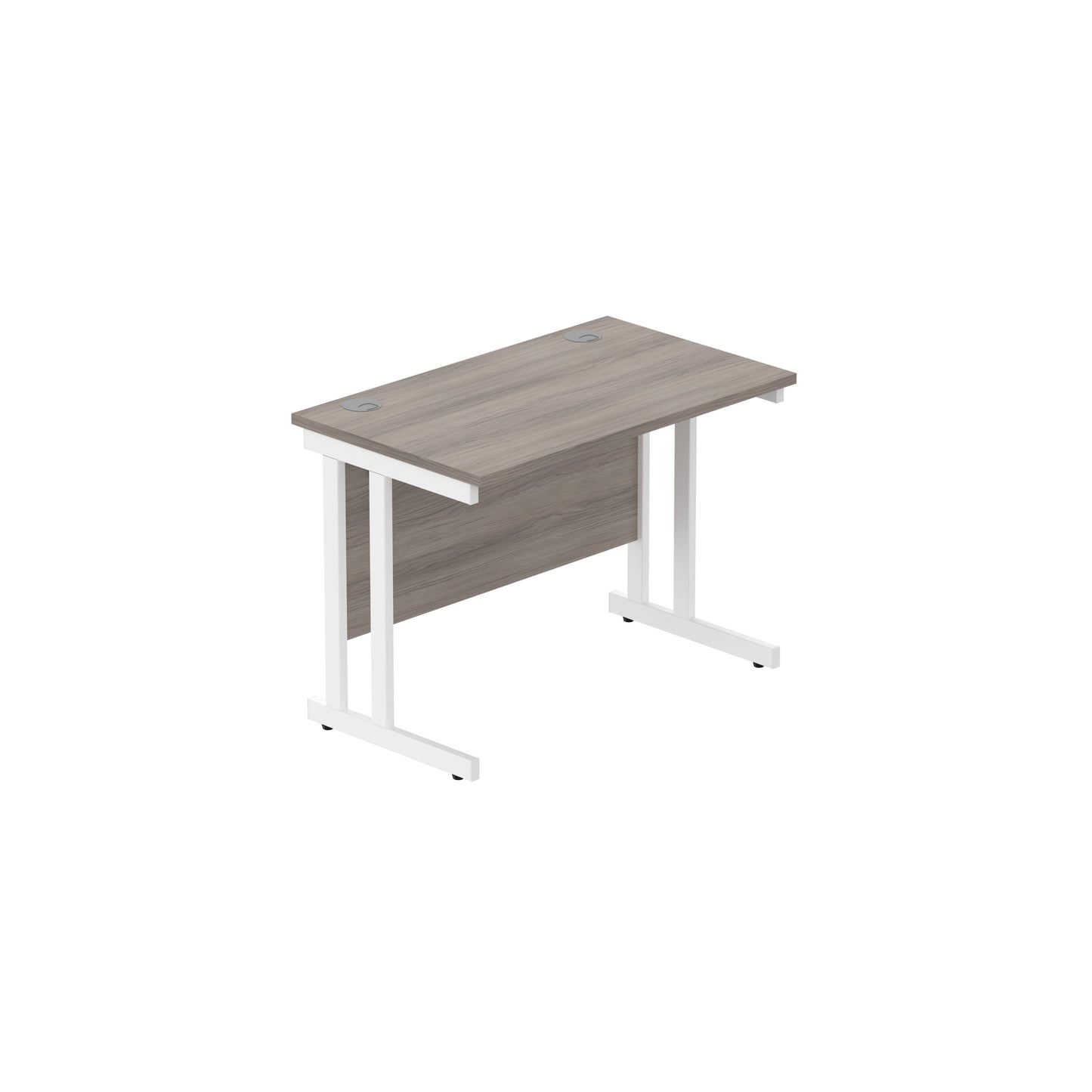 OFFICE RECTANGULAR DESK WITH STEEL DOUBLE UPRIGHT CANTILEVER FRAME 1000X600 ALASKAN GREY OAK/WHITE