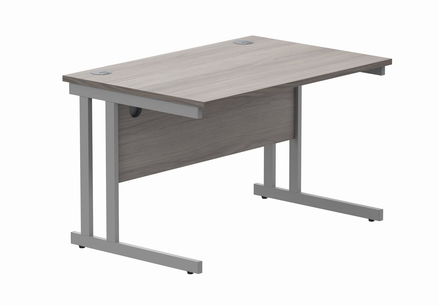OFFICE RECTANGULAR DESK WITH STEEL DOUBLE UPRIGHT CANTILEVER FRAME | 1200X800 | ALASKAN GREY OAK/SILVER