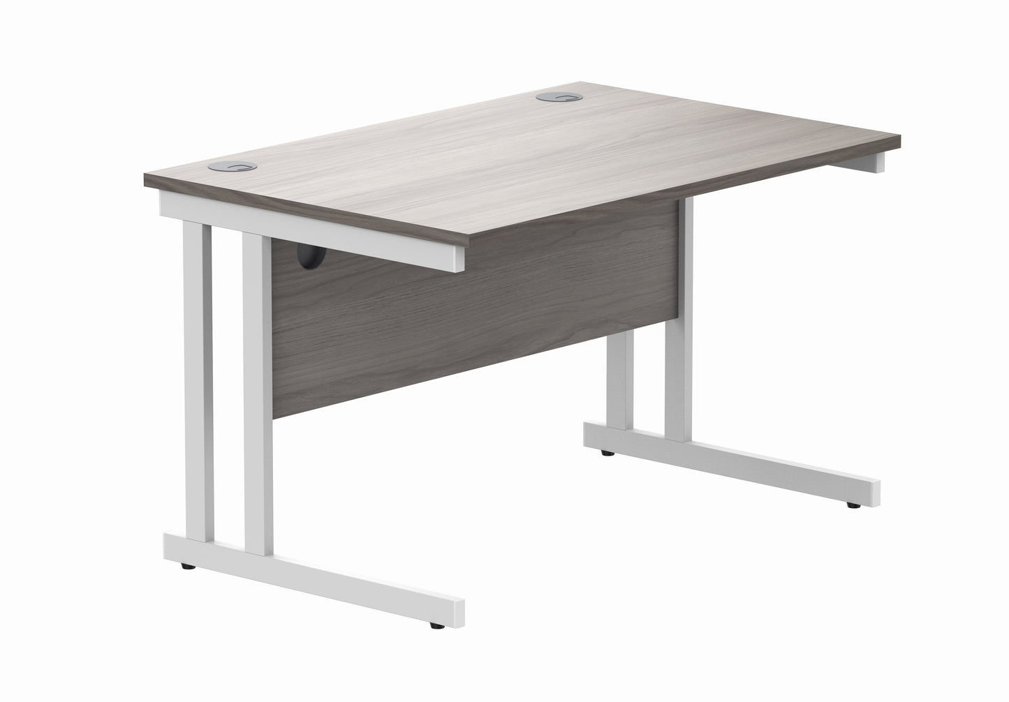 OFFICE RECTANGULAR DESK WITH STEEL DOUBLE UPRIGHT CANTILEVER FRAME | 1200X800 | ALASKAN GREY OAK/WHITE