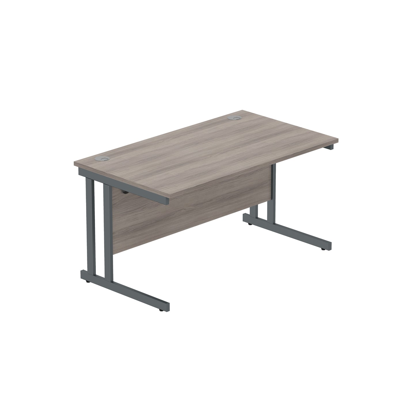 OFFICE RECTANGULAR DESK WITH STEEL DOUBLE UPRIGHT CANTILEVER FRAME (FSC) | 1400X800 | ALASKAN GREY OAK/GRAPHITE