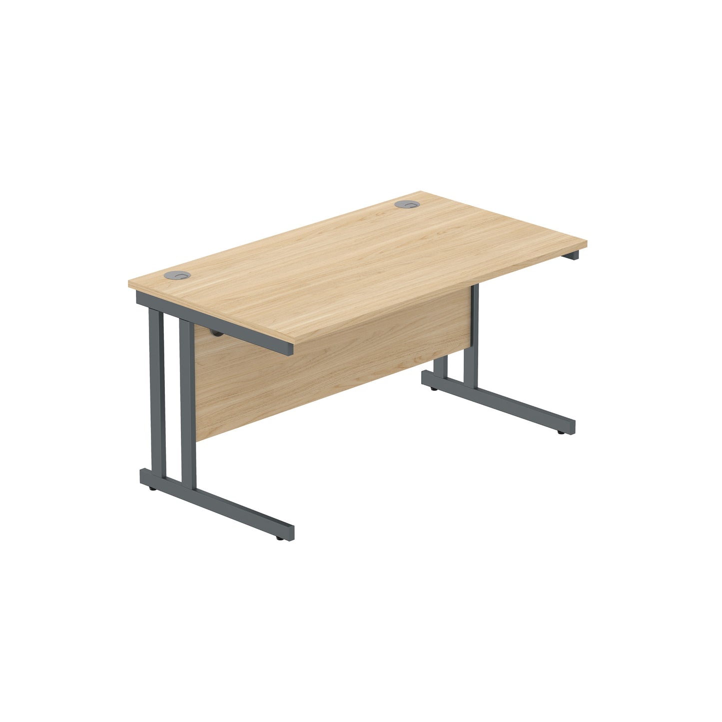 OFFICE RECTANGULAR DESK WITH STEEL DOUBLE UPRIGHT CANTILEVER FRAME (FSC) | 1400X800 | CANADIAN OAK/GRAPHITE