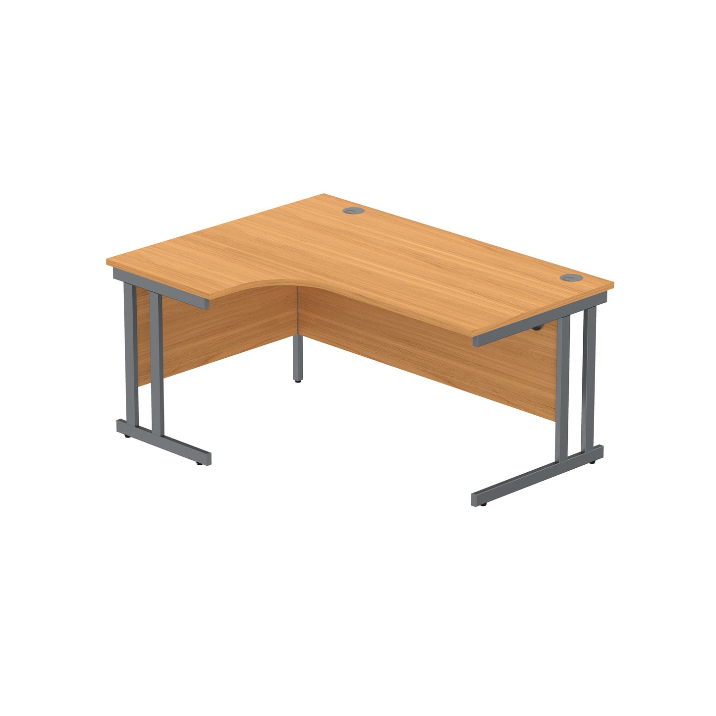 OFFICE LEFT HAND CORNER DESK WITH STEEL DOUBLE UPRIGHT CANTILEVER FRAME (FSC) | 1600X1200 | NORWEGIAN BEECH/GRAPHITE
