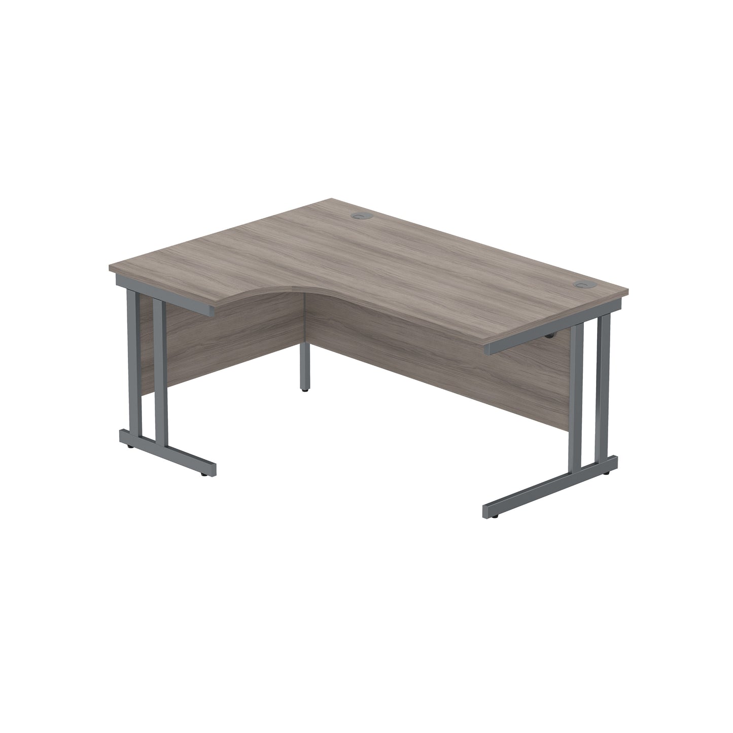 OFFICE LEFT HAND CORNER DESK WITH STEEL DOUBLE UPRIGHT CANTILEVER FRAME (FSC) | 1600X1200 | ALASKAN GREY OAK/GRAPHITE