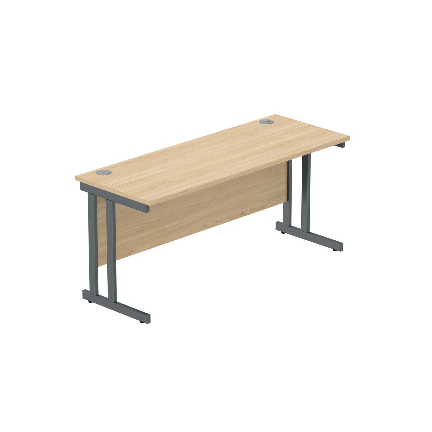 OFFICE RECTANGULAR DESK WITH STEEL DOUBLE UPRIGHT CANTILEVER FRAME (FSC) | 1600X600 | CANADIAN OAK/GRAPHITE