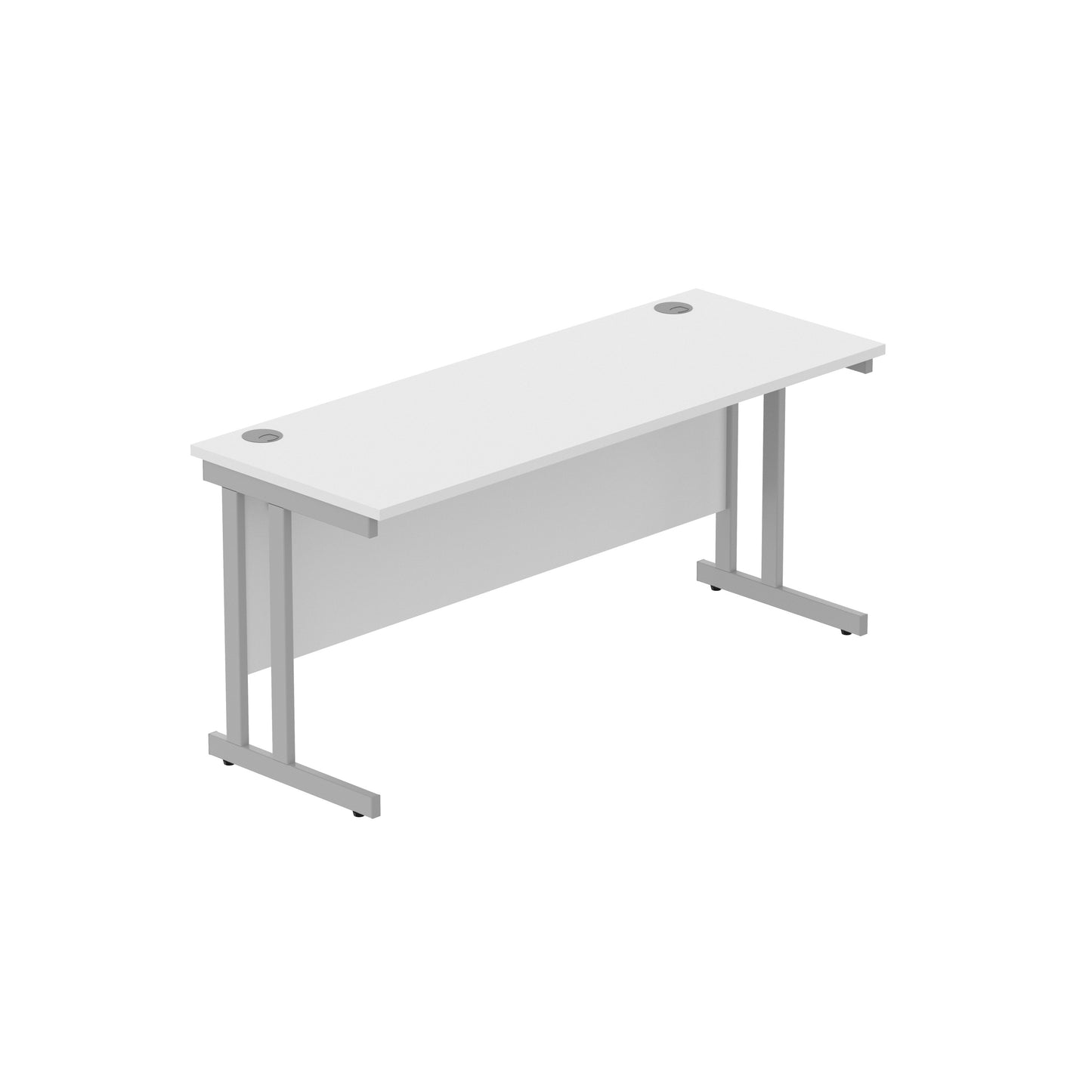 OFFICE RECTANGULAR DESK WITH STEEL DOUBLE UPRIGHT CANTILEVER FRAME | 1600X600 | ARCTIC WHITE/SILVER