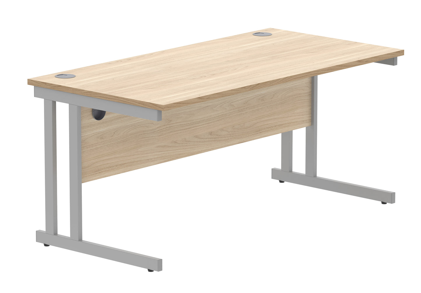 OFFICE RECTANGULAR DESK WITH STEEL DOUBLE UPRIGHT CANTILEVER FRAME | 1600X800 | CANADIAN OAK/SILVER