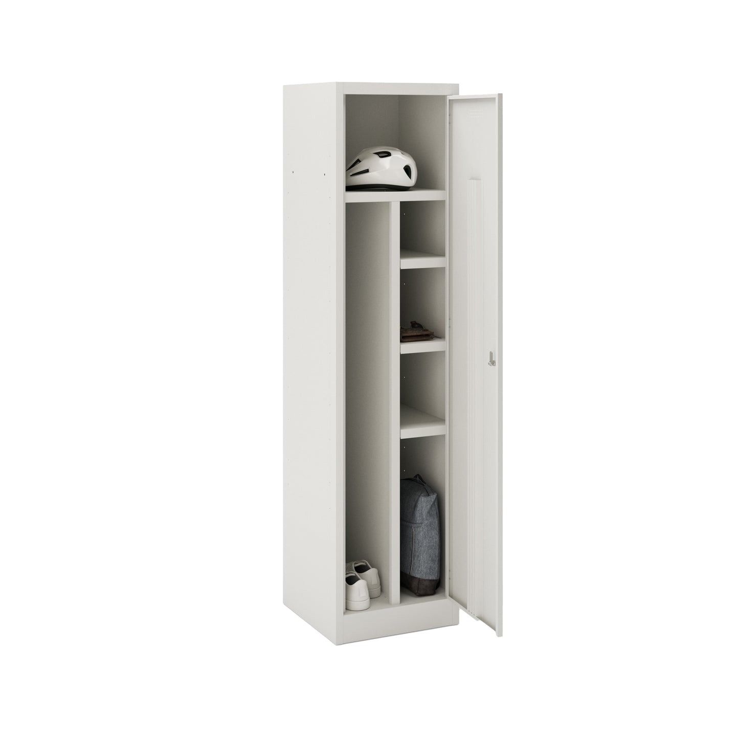 WORKWEAR COMBI LOCKER (INCLUDES 1X FULL WIDTH SHELF, 3X HALF WIDTH SHELVES)- LIGHT GREY