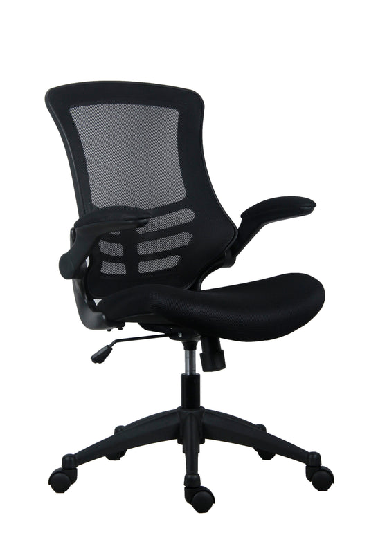 MARLOS MESH BACK OFFICE CHAIR WITH FOLDING ARMS | BLACK