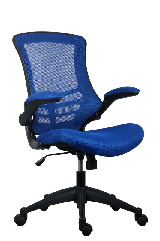 MARLOS MESH BACK OFFICE CHAIR WITH FOLDING ARMS | BLUE