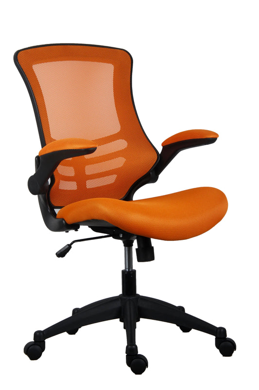 MARLOS MESH BACK OFFICE CHAIR WITH FOLDING ARMS | ORANGE