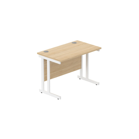OFFICE RECTANGULAR DESK WITH STEEL DOUBLE UPRIGHT CANTILEVER FRAME 1000X600 CANADIAN OAK/WHITE