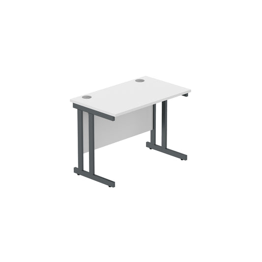 OFFICE RECTANGULAR DESK WITH STEEL DOUBLE UPRIGHT CANTILEVER FRAME 1000X600 WHITE/GRAPHITE
