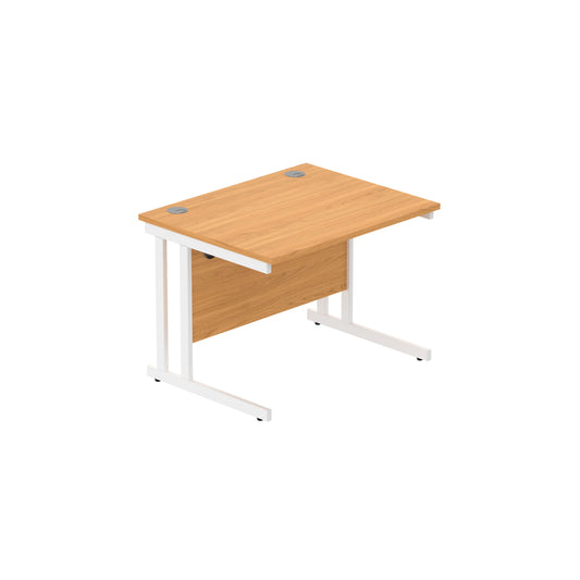 OFFICE RECTANGULAR DESK WITH STEEL DOUBLE UPRIGHT CANTILEVER FRAME 1000X800 NORWEIGAN BEECH/WHITE
