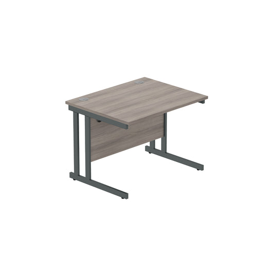 OFFICE RECTANGULAR DESK WITH STEEL DOUBLE UPRIGHT CANTILEVER FRAME 1000X800 ALASKAN GREY OAK/GRAPHITE