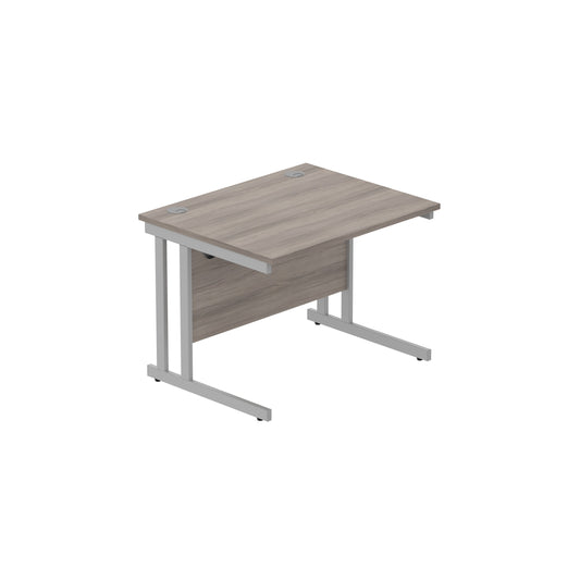 OFFICE RECTANGULAR DESK WITH STEEL DOUBLE UPRIGHT CANTILEVER FRAME 1000X800 ALASKAN GREY OAK/SILVER