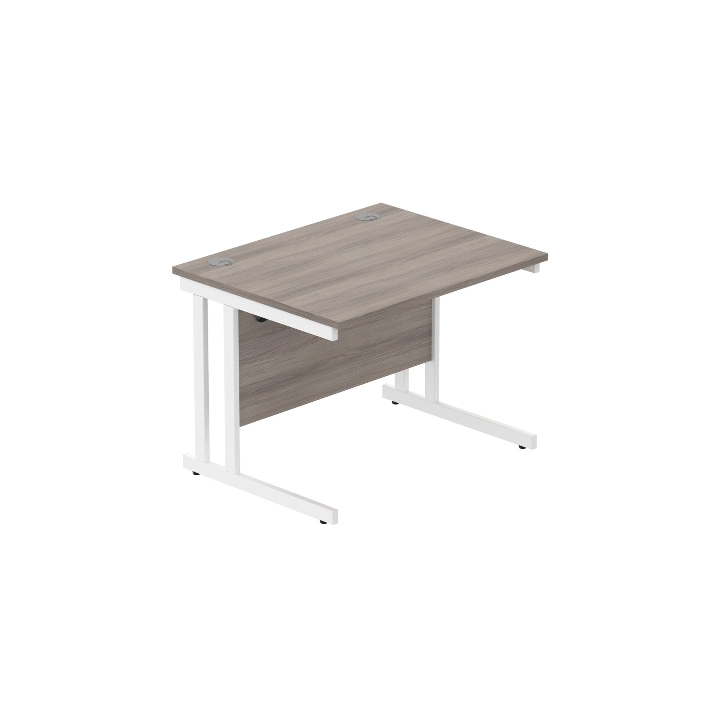 OFFICE RECTANGULAR DESK WITH STEEL DOUBLE UPRIGHT CANTILEVER FRAME 1000X800 ALASKAN GREY OAK/WHITE