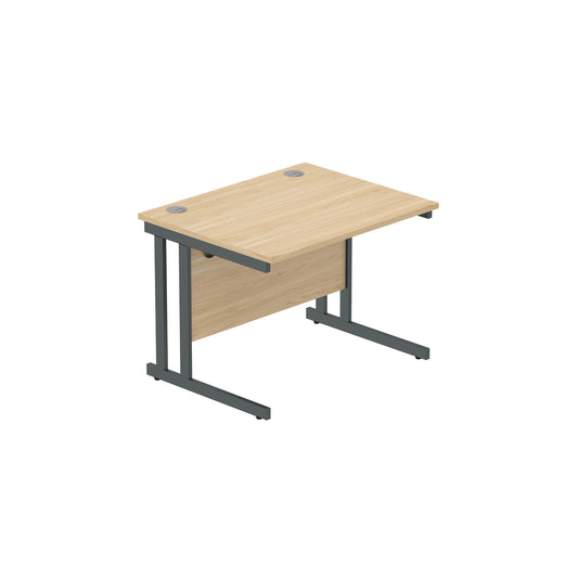 OFFICE RECTANGULAR DESK WITH STEEL DOUBLE UPRIGHT CANTILEVER FRAME 1000X800 CANADIAN OAK/GRAPHITE