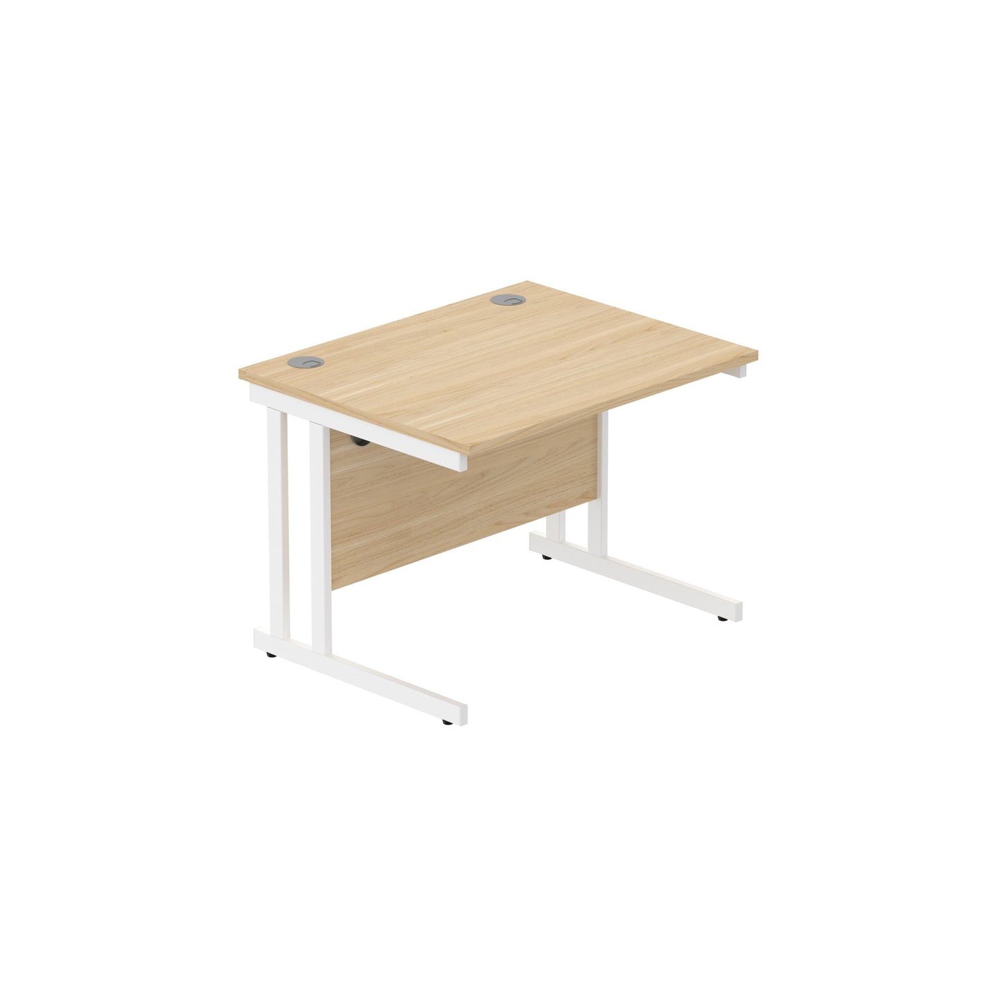 OFFICE RECTANGULAR DESK WITH STEEL DOUBLE UPRIGHT CANTILEVER FRAME 1000X800 CANADIAN OAK/WHITE