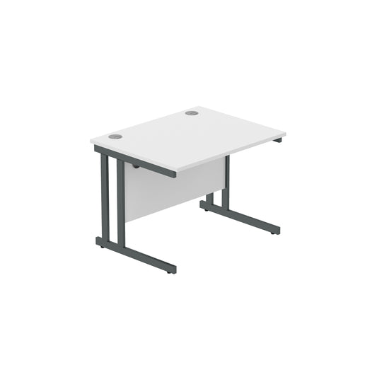 OFFICE RECTANGULAR DESK WITH STEEL DOUBLE UPRIGHT CANTILEVER FRAME 1000X800 WHITE/GRAPHITE