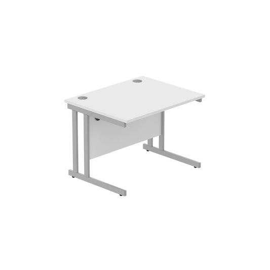 OFFICE RECTANGULAR DESK WITH STEEL DOUBLE UPRIGHT CANTILEVER FRAME 1000X800 WHITE/SILVER