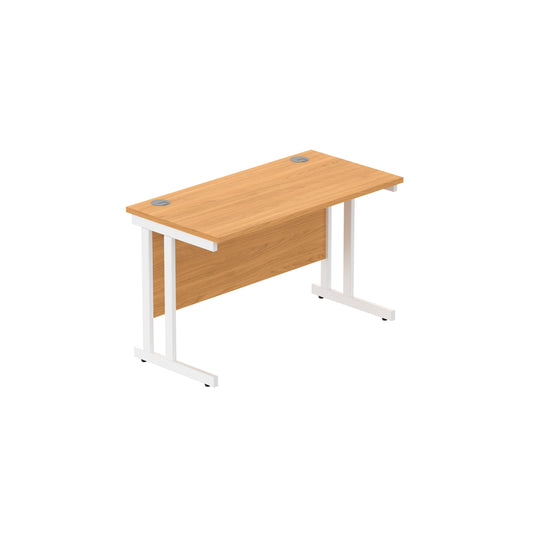 OFFICE RECTANGULAR DESK WITH STEEL DOUBLE UPRIGHT CANTILEVER FRAME | 1200X600 | NORWEGIAN BEECH/WHITE