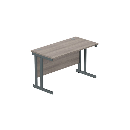 OFFICE RECTANGULAR DESK WITH STEEL DOUBLE UPRIGHT CANTILEVER FRAME (FSC) | 1200X600 | ALASKAN GREY OAK/GRAPHITE