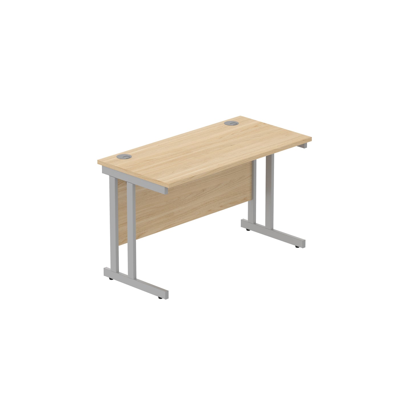 OFFICE RECTANGULAR DESK WITH STEEL DOUBLE UPRIGHT CANTILEVER FRAME | 1200X600 | CANADIAN OAK/SILVER