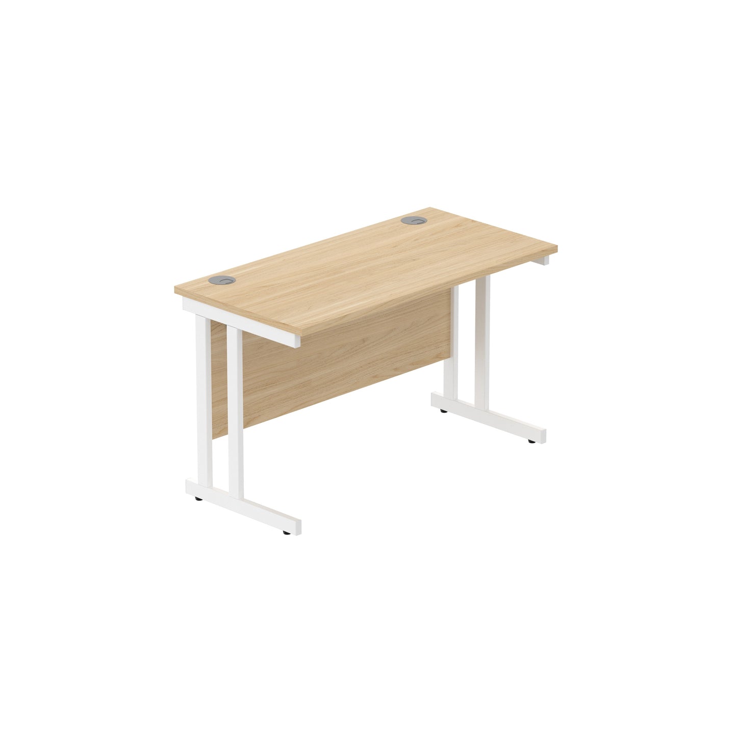 OFFICE RECTANGULAR DESK WITH STEEL DOUBLE UPRIGHT CANTILEVER FRAME | 1200X600 | CANADIAN OAK/WHITE