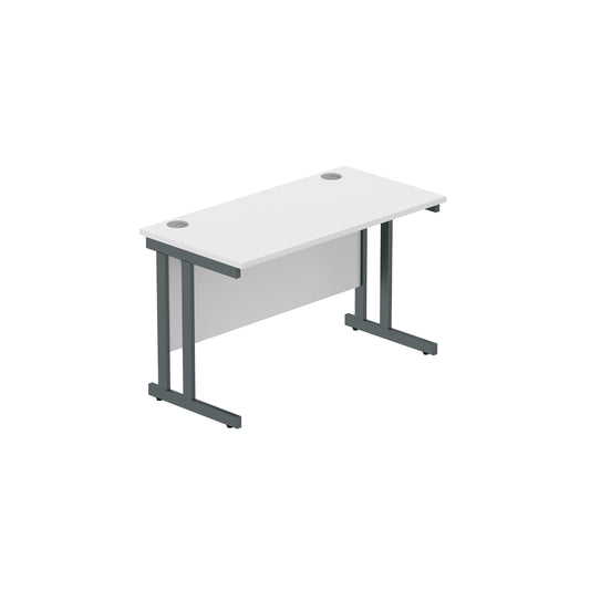 OFFICE RECTANGULAR DESK WITH STEEL DOUBLE UPRIGHT CANTILEVER FRAME (FSC) | 1200X600 | ARCTIC WHITE/GRAPHITE