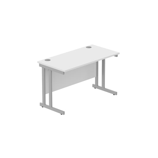 OFFICE RECTANGULAR DESK WITH STEEL DOUBLE UPRIGHT CANTILEVER FRAME | 1200X600 | ARCTIC WHITE/SILVER