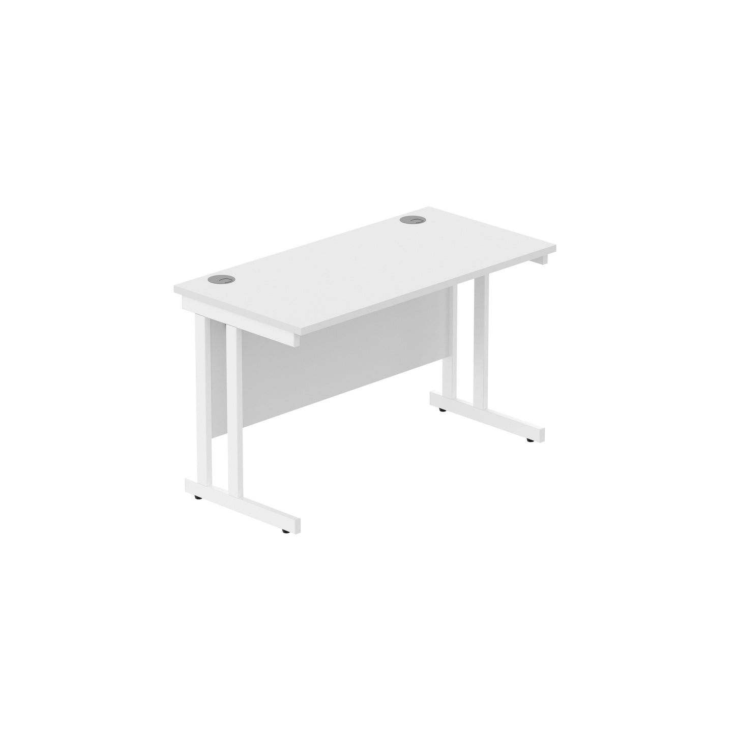 OFFICE RECTANGULAR DESK WITH STEEL DOUBLE UPRIGHT CANTILEVER FRAME | 1200X600 | ARCTIC WHITE/WHITE