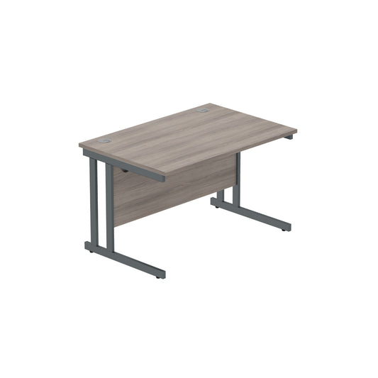 OFFICE RECTANGULAR DESK WITH STEEL DOUBLE UPRIGHT CANTILEVER FRAME (FSC) | 1200X800 | ALASKAN GREY OAK/GRAPHITE