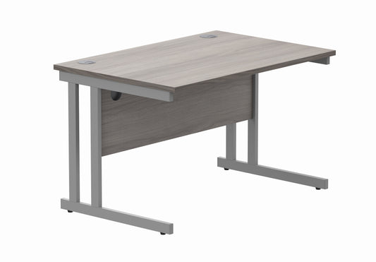 OFFICE RECTANGULAR DESK WITH STEEL DOUBLE UPRIGHT CANTILEVER FRAME | 1200X800 | ALASKAN GREY OAK/SILVER