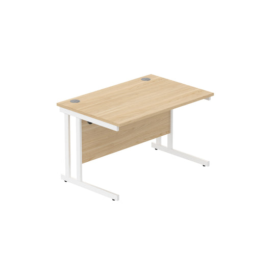OFFICE RECTANGULAR DESK WITH STEEL DOUBLE UPRIGHT CANTILEVER FRAME | 1200X800 | CANADIAN OAK/WHITE