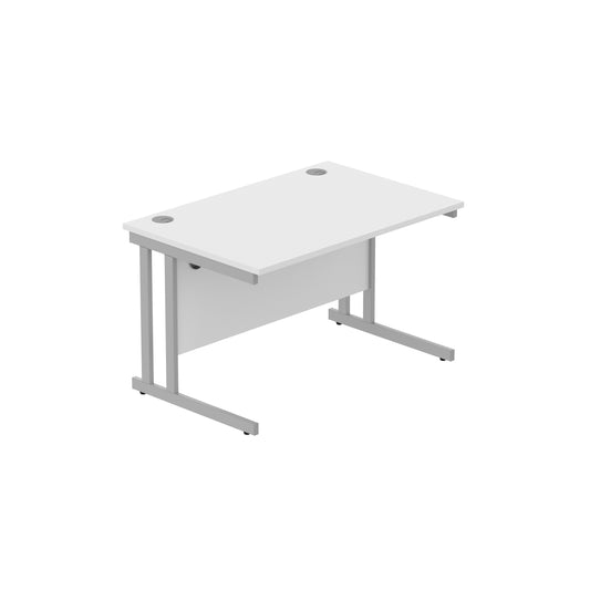 OFFICE RECTANGULAR DESK WITH STEEL DOUBLE UPRIGHT CANTILEVER FRAME | 1200X800 | ARCTIC WHITE/SILVER