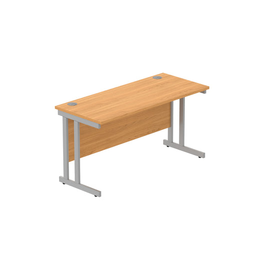 OFFICE RECTANGULAR DESK WITH STEEL DOUBLE UPRIGHT CANTILEVER FRAME | 1400X600 | NORWEGIAN BEECH/SILVER
