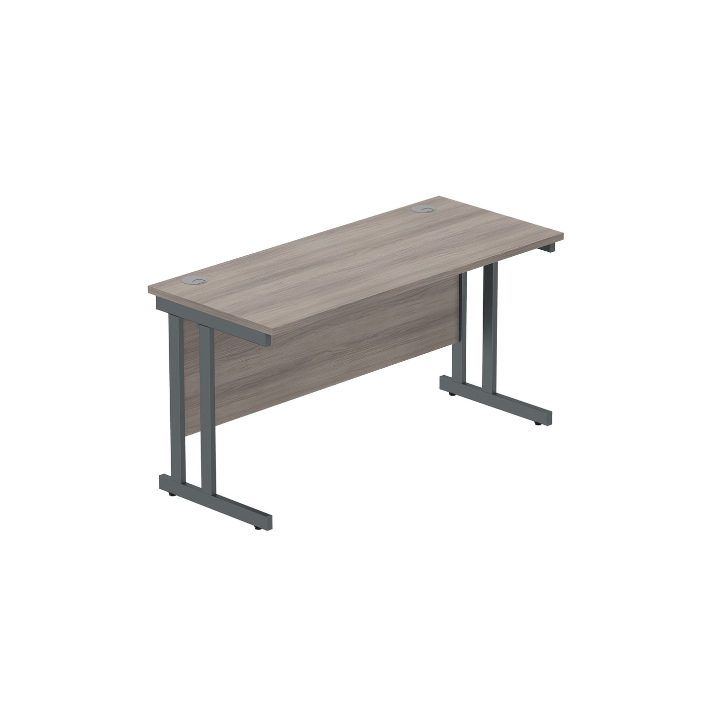 OFFICE RECTANGULAR DESK WITH STEEL DOUBLE UPRIGHT CANTILEVER FRAME (FSC) | 1400X600 | ALASKAN GREY OAK/GRAPHITE