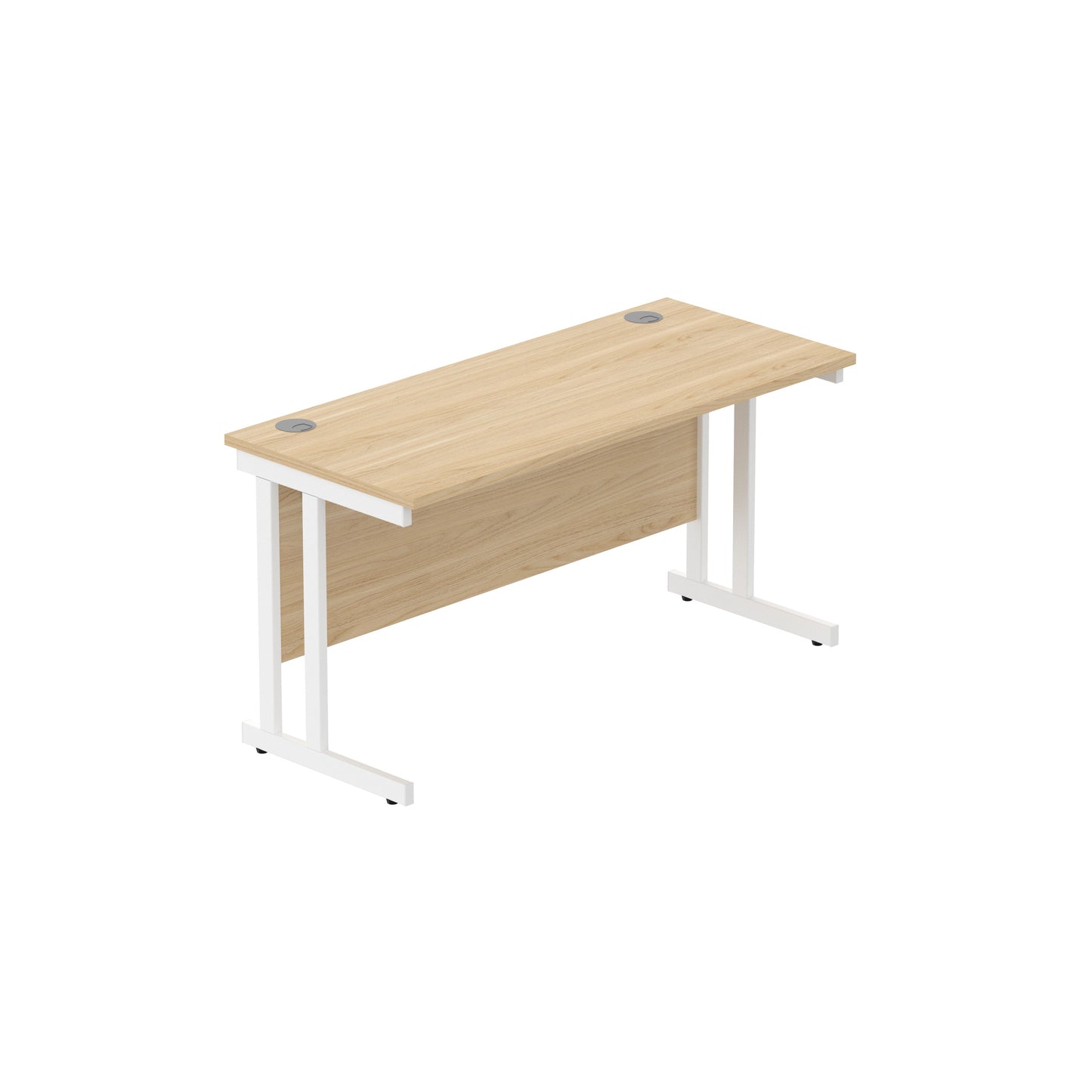 OFFICE RECTANGULAR DESK WITH STEEL DOUBLE UPRIGHT CANTILEVER FRAME | 1400X600 | CANADIAN OAK/WHITE