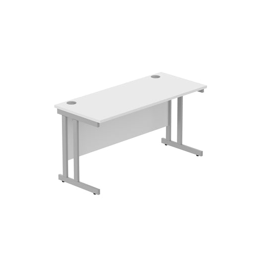 OFFICE RECTANGULAR DESK WITH STEEL DOUBLE UPRIGHT CANTILEVER FRAME | 1400X600 | ARCTIC WHITE/SILVER