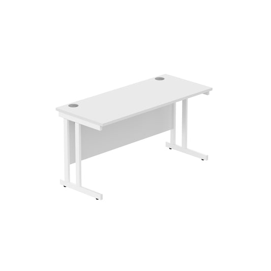 OFFICE RECTANGULAR DESK WITH STEEL DOUBLE UPRIGHT CANTILEVER FRAME | 1400X600 | ARCTIC WHITE/WHITE