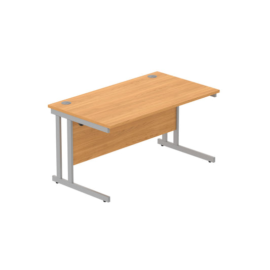 OFFICE RECTANGULAR DESK WITH STEEL DOUBLE UPRIGHT CANTILEVER FRAME | 1400X800 | NORWEGIAN BEECH/SILVER