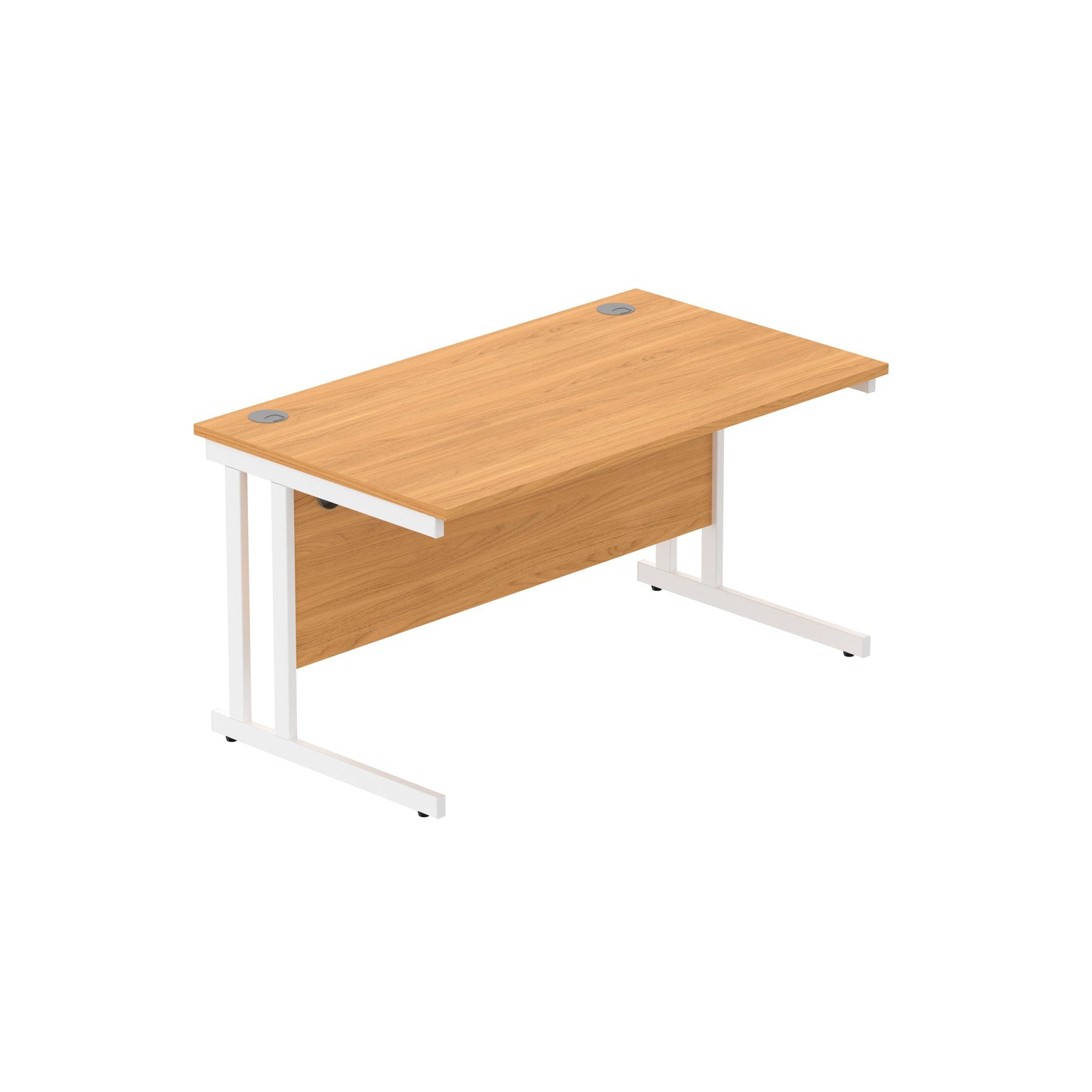 OFFICE RECTANGULAR DESK WITH STEEL DOUBLE UPRIGHT CANTILEVER FRAME | 1400X800 | NORWEGIAN BEECH/WHITE