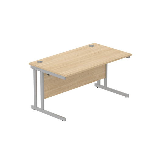 OFFICE RECTANGULAR DESK WITH STEEL DOUBLE UPRIGHT CANTILEVER FRAME | 1400X800 | CANADIAN OAK/SILVER