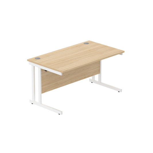 OFFICE RECTANGULAR DESK WITH STEEL DOUBLE UPRIGHT CANTILEVER FRAME | 1400X800 | CANADIAN OAK/WHITE