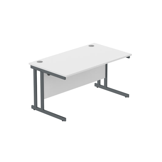 OFFICE RECTANGULAR DESK WITH STEEL DOUBLE UPRIGHT CANTILEVER FRAME (FSC) | 1400X800 | ARCTIC WHITE/GRAPHITE