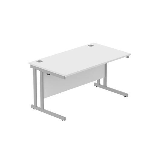 OFFICE RECTANGULAR DESK WITH STEEL DOUBLE UPRIGHT CANTILEVER FRAME | 1400X800 | ARCTIC WHITE/SILVER