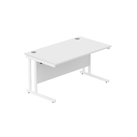 OFFICE RECTANGULAR DESK WITH STEEL DOUBLE UPRIGHT CANTILEVER FRAME | 1400X800 | ARCTIC WHITE/WHITE