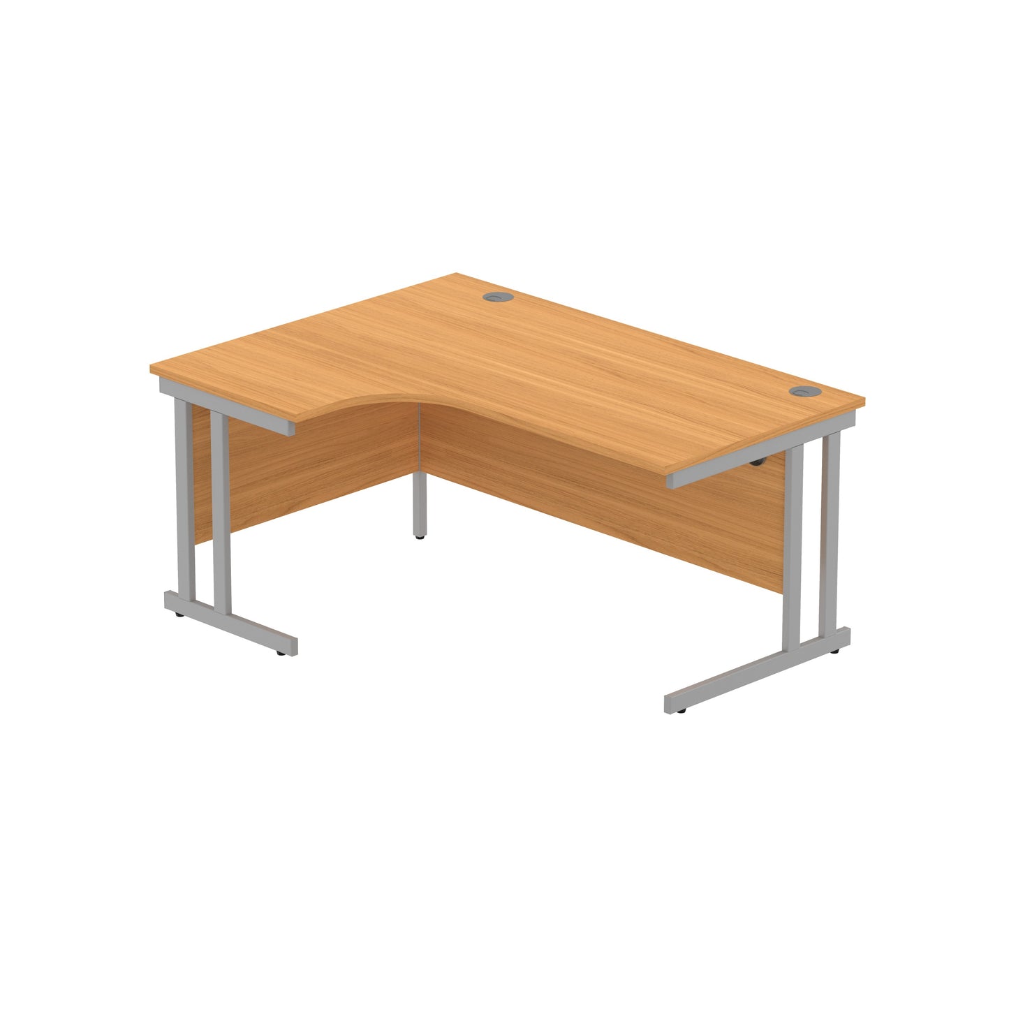 OFFICE LEFT HAND CORNER DESK WITH STEEL DOUBLE UPRIGHT CANTILEVER FRAME | 1600X1200 | NORWEGIAN BEECH/SILVER