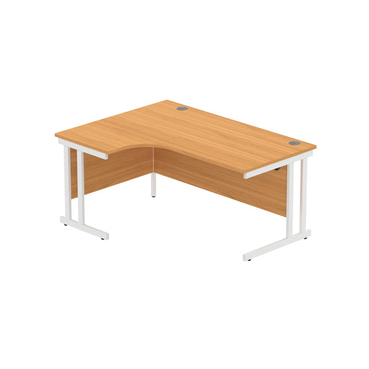 OFFICE LEFT HAND CORNER DESK WITH STEEL DOUBLE UPRIGHT CANTILEVER FRAME | 1600X1200 | NORWEGIAN BEECH/WHITE